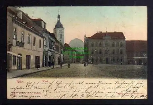 127349 Ansichtskarte Bilin um 1905 Markt Gasthof zum schwarzen Ross Verlag Brück & Sohn