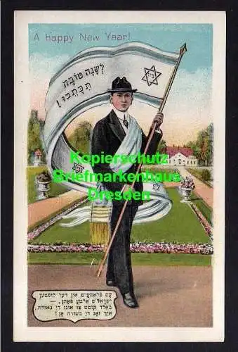 116375 AK A Happy New Year Jewish Jude mit Fahne um 1910