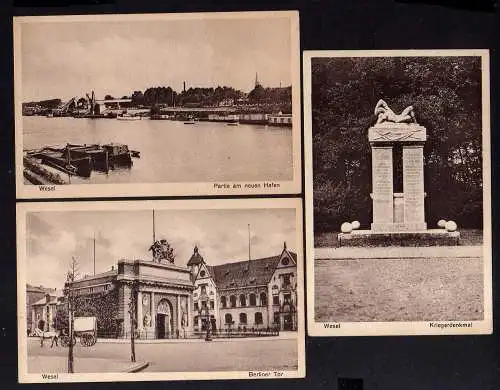 112183 3 AK Wesel Kriegerdenkmal Berliner Tor Neuer Hafen um 1925