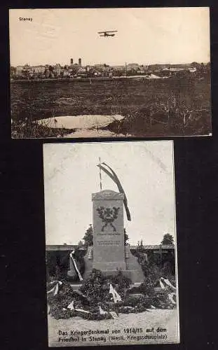 112492 2 Ansichtskarte Stenay 1915 Feldpost  Kriegerdenkmal westl. Kriegsschauplatz