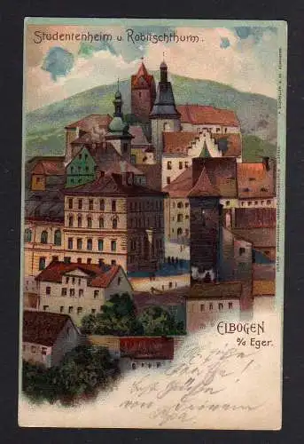 112077 AK Elbogen an der Eger 1902 Litho Studentenheim Robitschturm