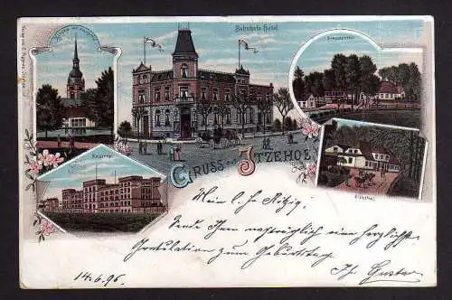 112204 AK Itzehoe Litho 1896 Bahnhofs Hotel Kaserne Kirche Freudenthal Eichthal