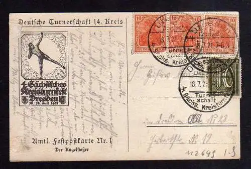 112649 AK Dresden 1921 Festpostkarte Nr. 1 Der Kugelstoßer 3x Sonderstempel Küns