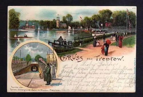 112675 Ansichtskarte Berlin Treptow 1900 Litho Tunnel Spree Untergrund Bahn Stalau Treptow