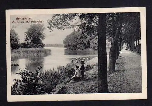 112417 Ansichtskarte Rendsburg Partie Untereider 1914 Feldpost Train Abteilung 3. Eskadron