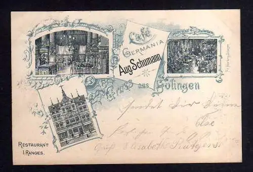 112226 Ansichtskarte Solingen Federlitho 1897 Restaurant germania Cafe Aug. Schumann