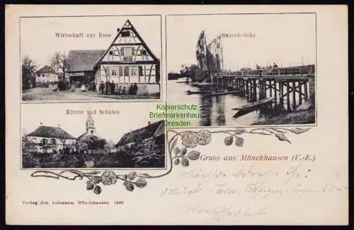 162319 AK Munchhausen Münchhausen Elsass 1909 Wirtschaft zur Rose Kirche Schule