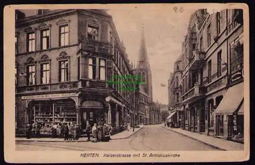 162342 AK Herten um 1915 Kaiserstrasse mit St. Antoniuskirche