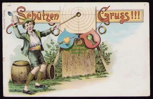 162330 Ansichtskarte Suhl 1910 Litho Schützen Bund Gruss  