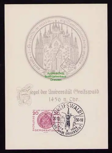 B19087 DDR Maximumkarte 543 1956 500 Jahre Universität Greifswald