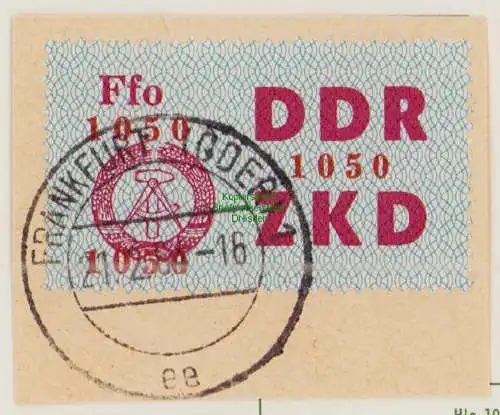 B19104  DDR ZKD Laufkontrollzettel C 20 Ffo 1050 Frankfurt Oder