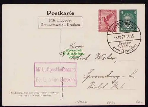 B19016 Privatganzsache PP 92 DR Deutsches Reich 1927 Mit Flugpost Braunschweig