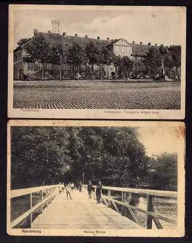 99138 2 Ansichtskarte Rendsburg Schlossplatz Hospital z. heiligen Geist Eisse Brücke 1918