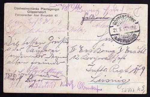 52777 AK Göppersdorf Burgstädt Obstweinschänke Plantagengut 1917 Feldpost