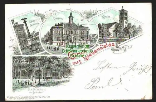 146316 AK Liebenwalde 1897 Rathaus Kirche Schützenhaus i Haidchen Kriegerdenkmal