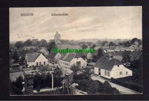 114129 AK Bassum Gesamtansicht 1913 Straße Kirche Bahnpost Herford - Bassum Zug