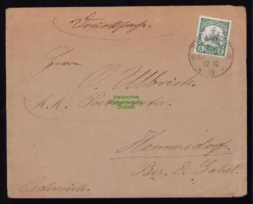 B18996 Brief DSW Afrika Deutsch Südwest 1913 Drucksache Bethanien n. Österreich