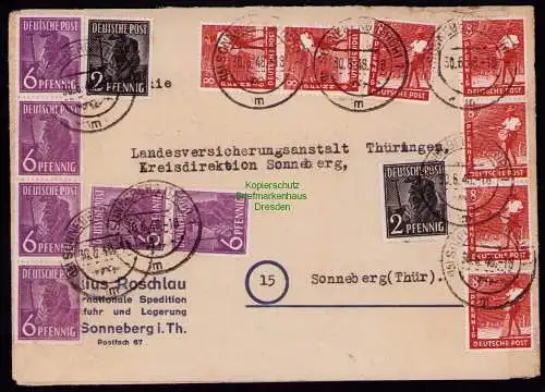 B19076 Brief SBZ Währungsreform 1948 Sonneberg Thür. 30.6. Massenfrankatur 43 M.