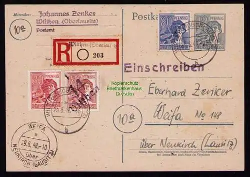 h7201 SBZ Handstempel Bezirk  14 R-Postkarte Einschreiben Wilthen gepr. BPP