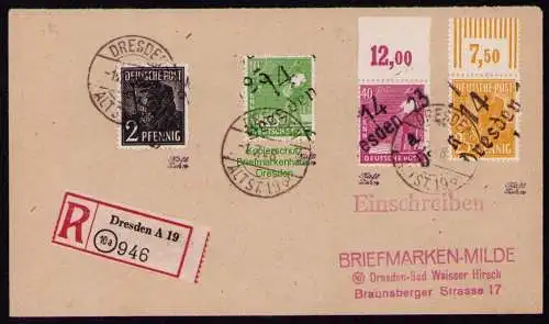 h7203 SBZ Handstempel Bezirk  14 R-Brief Einschreiben Dresden 1k 23a gepr. BPP