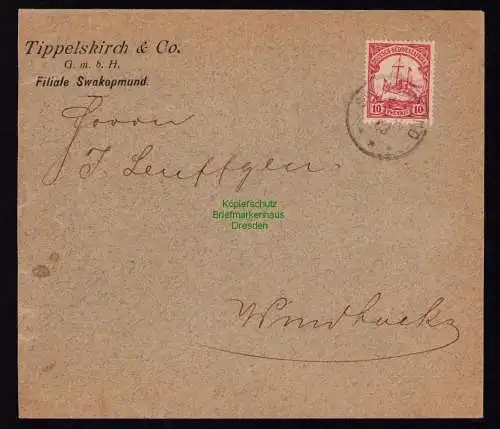 B18997 Firmenvordruckbrief DSW Afrika Deutsch Südwest 1903 Swakopmund nach