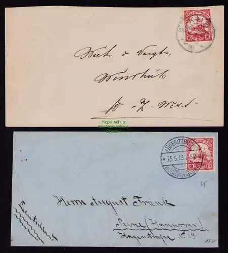 B18999 2x Brief DSW Afrika Deutsch Südwest 1908 1913 KUB Windhuk Lüderitzbucht