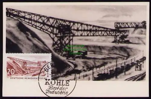 B19034 DDR Maximumkarte 570 1957 Kohlebergbau Förderbrücke Tagebau