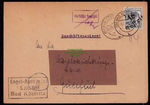 h7210 SBZ Handstempel Bezirk  16 Brief Köstritz Gebühr bezahlt