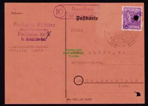 h7216 SBZ Handstempel Bezirk  27 Postkarte Rochlitz Landpoststempel Steudten