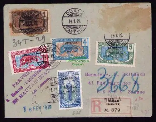 B18978 Brief Einschreiben Kamerun 1919 alter deutscher Stempel Duala nach Bern