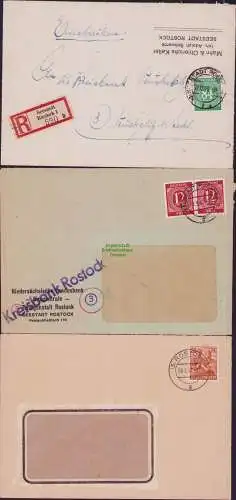 B-17809 3x Brief Alliierte Besetzung Seestdt Rostock Einschreiben n Neustrelitz