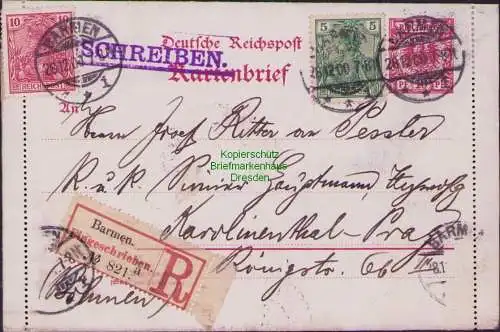 B-17859 Kartenbrief Einschreiben Barmen MiF Krone Adler Germania Reichspost 1900