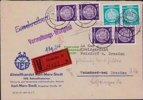 B-17895 Brief DDR Dienst Verwaltungs-Wertpost Chemnitz Karl-Marx-Stadt nach