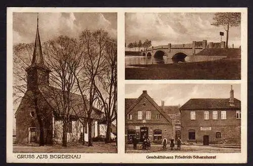 63073 AK Bordenau Kirche Geschäftshaus Scharnhorst 1932 Brücke Landpoststempel