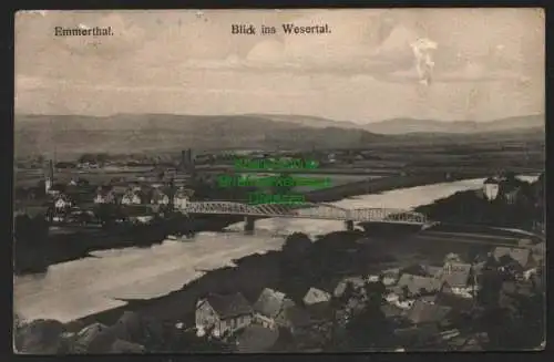 140043 AK Emmerthal Blick ins Wesertal Panorama Brücke 1914 Bahnpost Hamburg -