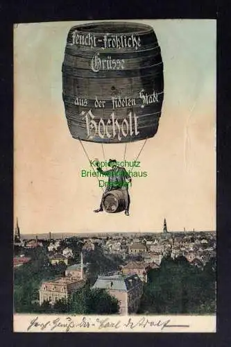 126517 Ansichtskarte Bocholt 1906 Feucht Fröhliche Grüße Bierfass Ballon Mann