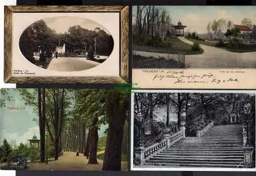 124536 8 Ansichtskarte Freiberg Albertpark 1905 Kreuzteich 1926 Königs Allee Bastei