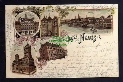 123800 Ansichtskarte Neuss a. Rh. Litho 1898 Rathaus Hafen Obertor Gymnasium Münster