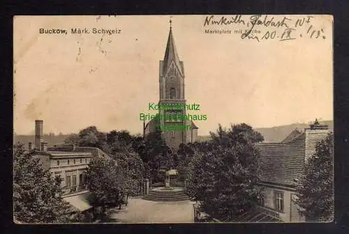 123712 Ansichtskarte Bukow Märk. Schweiz Markt Kirche 1915