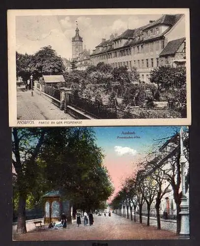 106349 2 AK Ansbach 1916 Promenaden Allee 1919 Partie an der Promenade