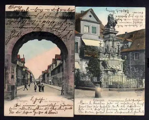 106347 2 Ansichtskarte Erlangen Kriegerdenkmal 1904 Blick durch das Nürnberger Tor 1904