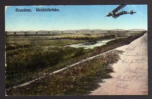 92445 AK Grudziadz Graudenz Weichselbrücke Flugzeug 1916 Feldpost