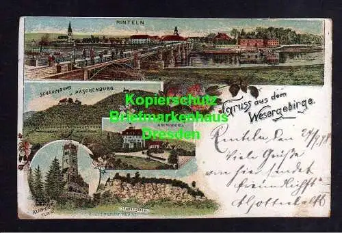 114904 AK Rinteln Litho 1898 Schaumburg Paschenburg Wesergebirge Arensburg Hohen