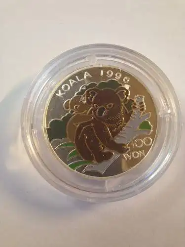 B50185 Korea Koala 100 Won 1996 Silber 999