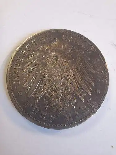 B50142 5 Mark Wilhelm II. von Preussen 1903 A Silber Kaiserreich