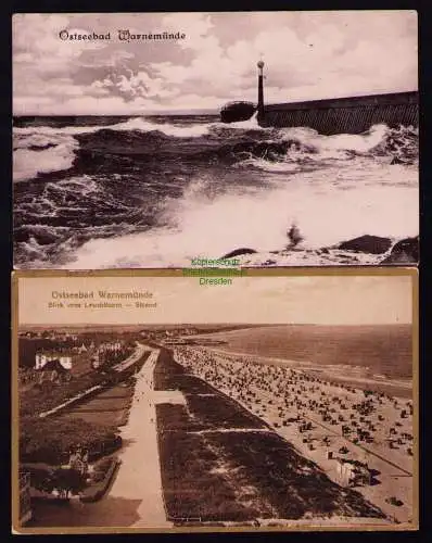 172414 2 AK  Ostssebad Warnemünde 1906 1924 Mole Blick vom Leuchtturm Strand