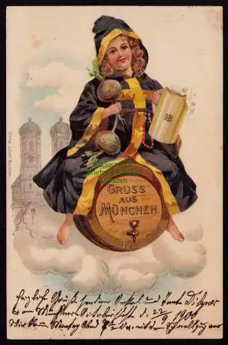 172436 Ansichtskarte  Gruss aus München 1900 Litho Oktoberfest Bier Bierfaß Kind HB