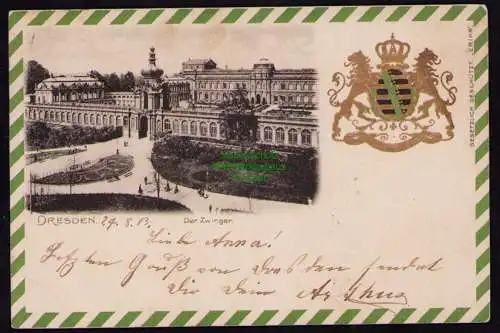 172465 Ansichtskarte  Dresden 1905 Zwinger Sachsen Wappen