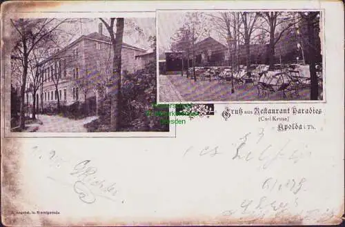 161574 Ansichtskarte Apolda 1899 Gruss aus dem Restaurant Paradies Carl Kruse