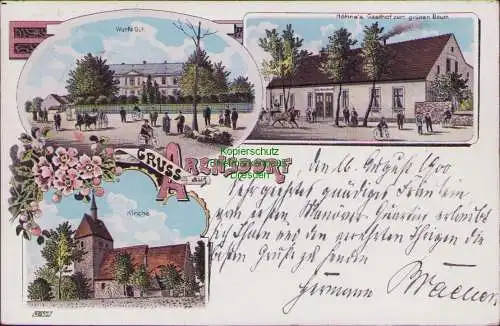 161601 AK Arensdorf Kr. Lebus Litho 1900 Jarnatow Gasthof zum grünen Baum Wurls